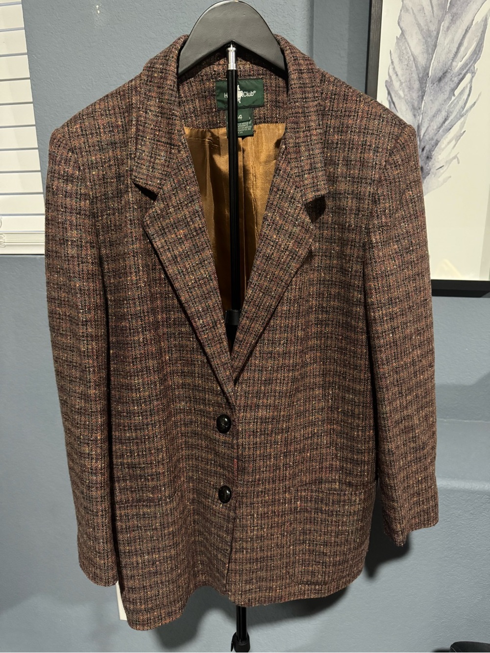 Vintage Hunt Club Brown Plaid Women's Blazer 70% Wool